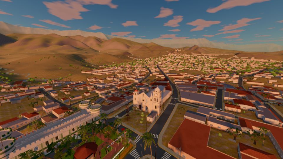 Vista aérea del centro de Chalatenango al atardecer